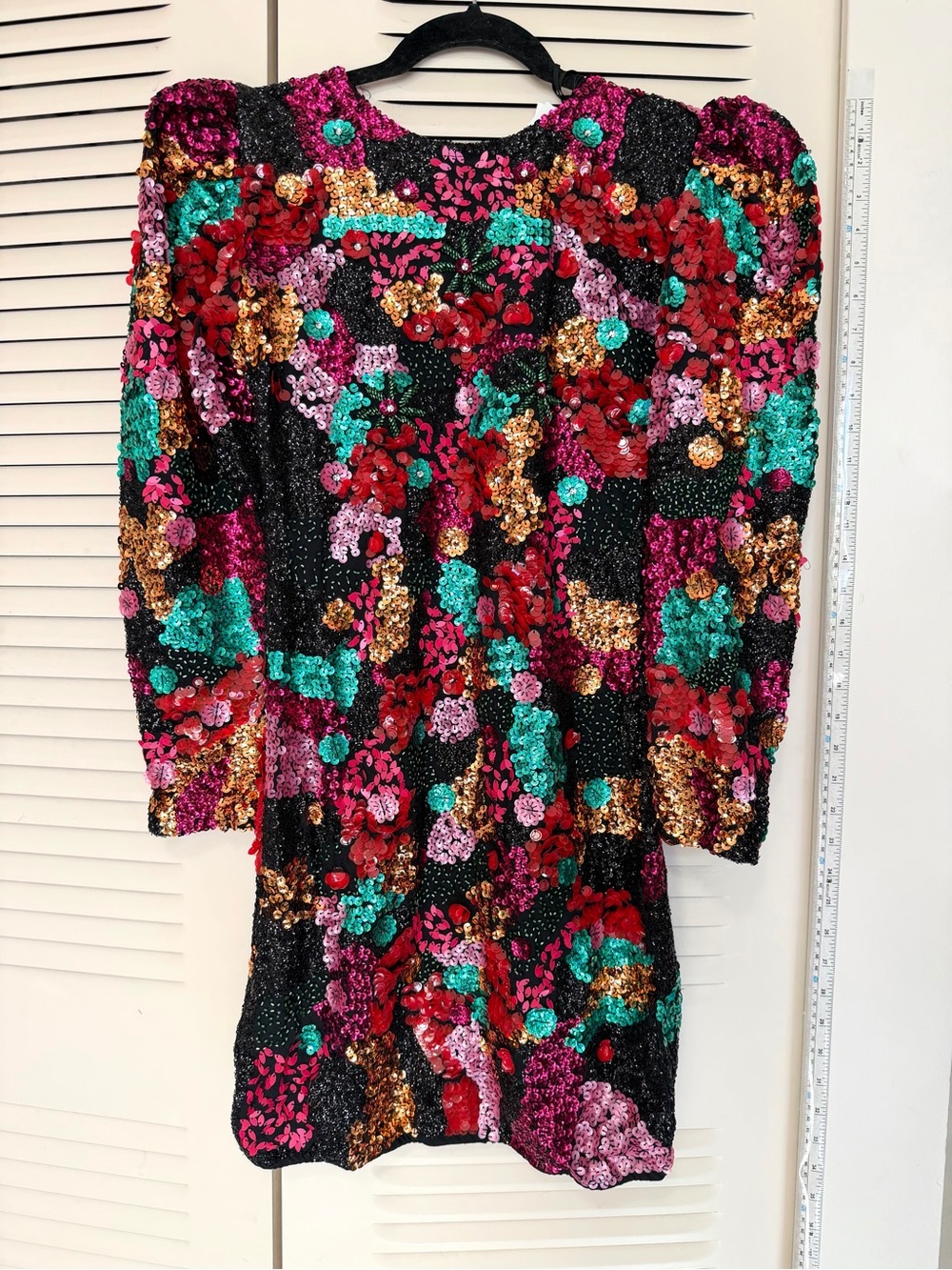 Zara Multicolor Sequin Floral Dress in Pink, Red, Gold, Teal & Black